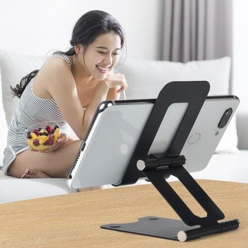Universal Double Folding Lazy Holder Adjustable Aluminum Mobile Phone Bracket Desktop Portable Stand Cell Phone Tablet Holder