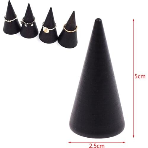 Vintage Black Wooden Ring Holder Display Cone Rack Solid Wood Finger Trinket Stand Storage Organizer Practical Use