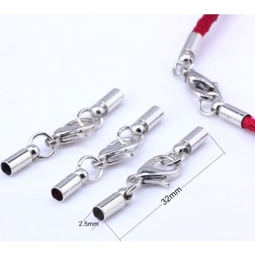 Inside 2.5mm round leather cord crimps lobster clasp terminating Fastener DIY necklace jewelry making 12pcs/lot OlingArt
