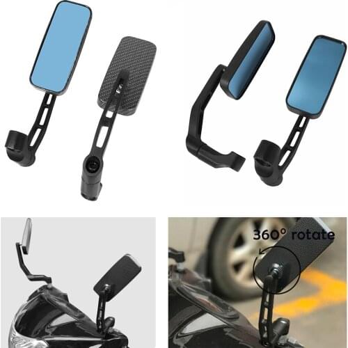 Universal 8mm 10mm Motorcycle Handle Bar End Rear Side View Mirrors Aluminum Rectangle Blind Spot Blue Rearview Side Mirror