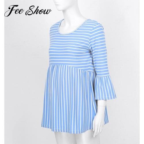 Women Maternity Tops Loose Pregnancy Striped T-shirt Tunic 3 Quarter Casual Maternity Clothes Autumn Pregnant Women Tops Tee
