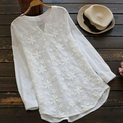 Women blouse and tops 2021 fashion ladies tops white blouse shirts Floral Stand harajuku women clothing office lady full 3725 50