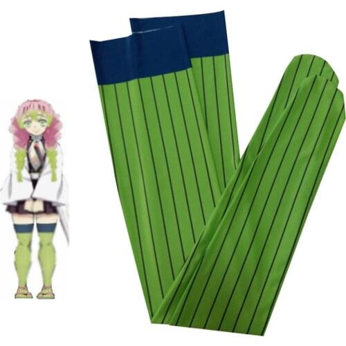 New Cosplay Kimetsu No Yaiba Demon Slayer Long Socks Cosplay Over Knee Long Green Stripes Socks Stockings for Women