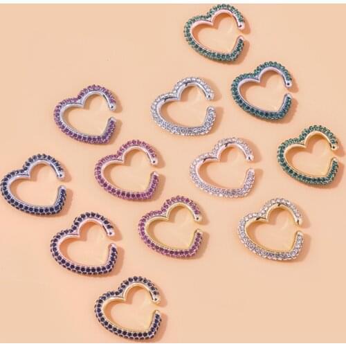 Love Heart Earcuffs Earrings For Women Colorful Multi-Hoop Rhinestone Ear Cuff Romantic Hearts Boho Ear Clips On Ear Crystal