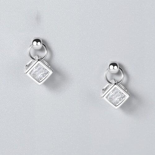 INZATT Trendy Real 925 Sterling Silver Cube Zircon Dangle Drop Earrings Fashion Crystal For Women Party Jewelry Gift Brincos