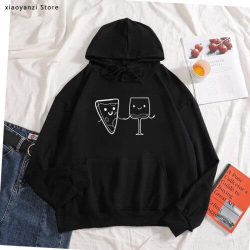 Pizza and wine Print Women hoodies Cotton Casual Funny sweatshirts For Young Lady Girl pullovers Hipster sportswer tops-388