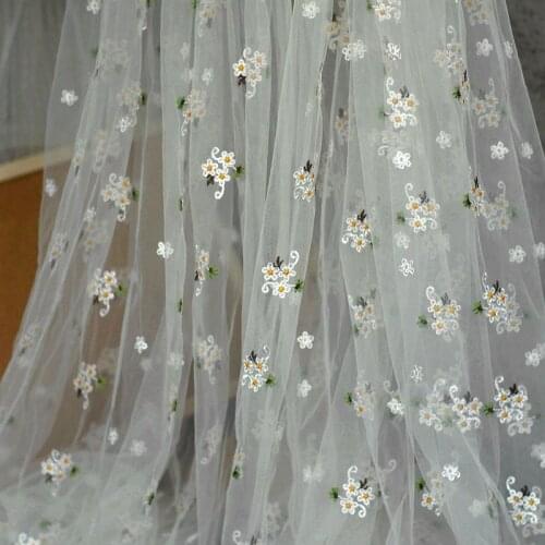1.5m Wide Fresh Embroidery Mesh Embroidery Fabric Curtain Gauze Background Decoration Handmade Clothing Fabric