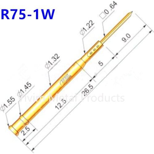 100Pcs/Lot R75-1W Brass Flat Head Pin for PCB Testing Spring Test Probe Pins Receptacles Dia 1.32mm Length 27.6mm Without Spring