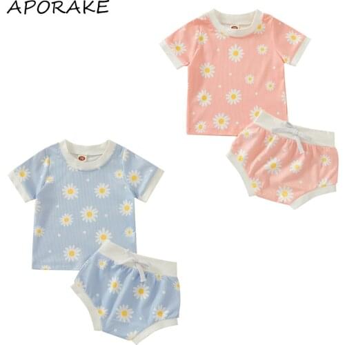 2021 0-24M Newborn Baby Girl Clothing Set Sweet Daisy Print Short Sleeve T-shirt+Shorts Summer Tracksuit Outfits 2pcs
