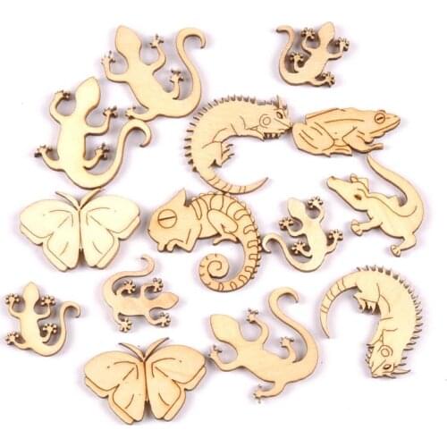 25-35mm 20pcs Mixed Reptile/gecko Wooden Ornament For Scrapbook Wood DIY Crafts Home Decoration Handmade Accessories M1936