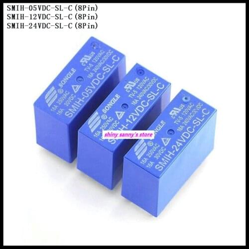 3pcs/Lot SONGLE Power Relay SMIH-05VDC-SL-C , SMIH-12VDC-SL-C , SMIH-24VDC-SL-C 8Pin 5V 12V 24V 16A Brand New