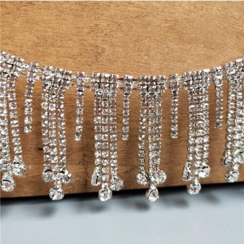 30CM/Lot Crystal Rhinestone Chain Tassel Cup Chain Silver Sewing on DIY Collar Headwear Accessories Wedding Dress Decoration