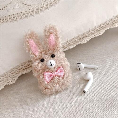 3D Cute Fluffy Rabbit Design Earphone Case for Airpods Pro Winter Cartoon Furry Animal Style Protective Cover for Airpod 1/2