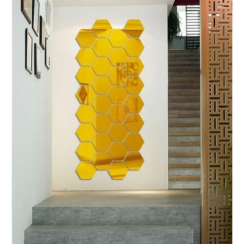 12Pcs/set 3D Hexagon Acrylic Mirror Wall Stickers Home Decor Living Decoration DIY Gold Mirrored Art Wall Sticker for Kids Room