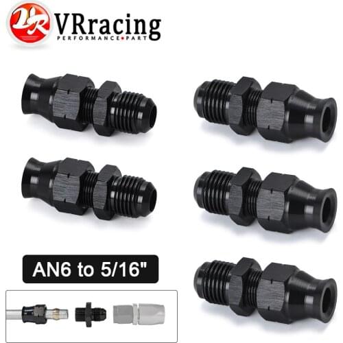 5 Pieces Straight 6AN Male Flare to 5/16" (OD 8mm) Tube Hose Fitting Adapter Fuel Hard Line Pipe Aluminum Black Anodized
