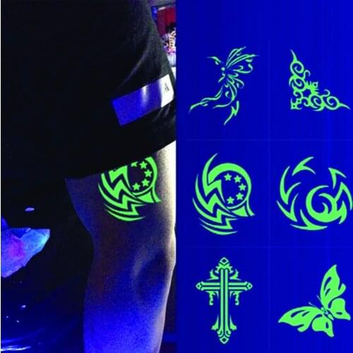 Wholesale New Waterproof tattoo Decal Fluorescent Tattoo body art Bar Glowing Flower Leaves Flash Tattoo Bracelets tattoo 500pcs