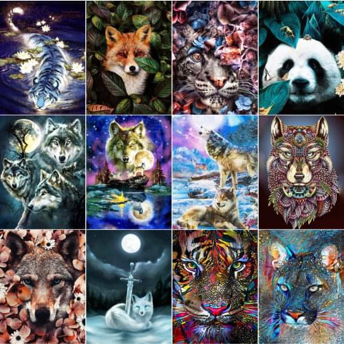 5D Diy Diamond Painting Animal Tiger Wolf Group Custom Square Diamond Round Diamond Full Diamond Cross Stitc Mosaic Home Decora