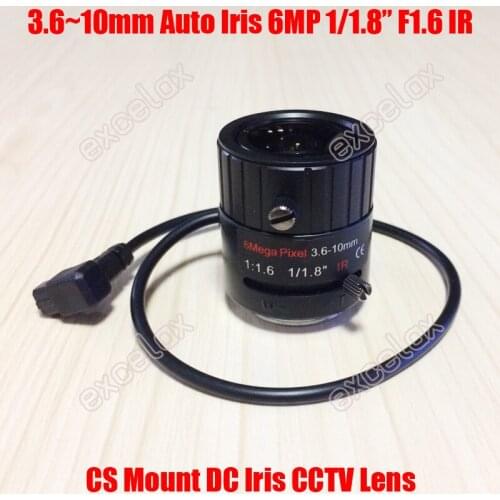6MP 1/1.8" 3.6-10mm Varifocal F1.6 CS Mount DC Drive Auto Iris IR CCTV Lens for 2MP 3MP 4MP 5MP 6 Megapixel IP Box Body Camera