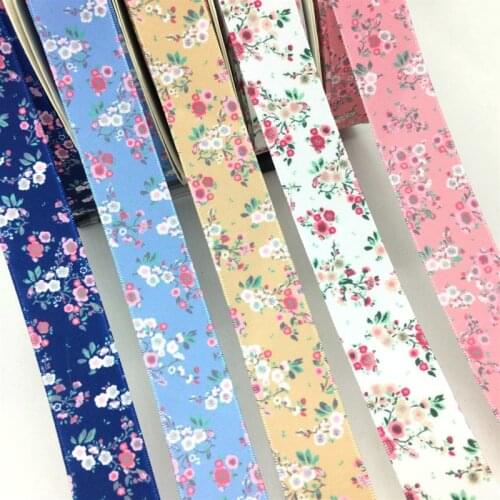 5Y 2.5cm Beautiful Flowers Printed Satin Ribbon For Handmade DIY Craft Marriage Easter Christmas Deco Gift Floral Packing