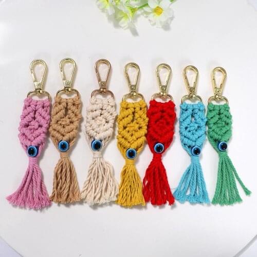 Best Lady INS Eyes Macrame Tassel Key Chains for Women DIY Weave Fringed Beads Fiberlove key Holder Keyring Bag Hanging Jewelry