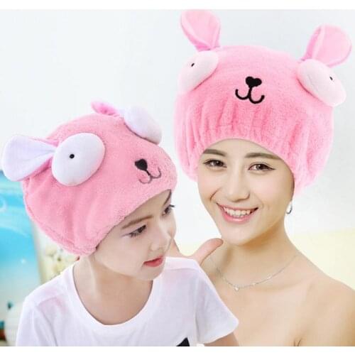 Microfiber Hair Fast Drying Dryer Towel Bath Wrap Hat Cute Bear Kids Shower Cap Good Hygroscopicity,Breathability Lady Towel Cap