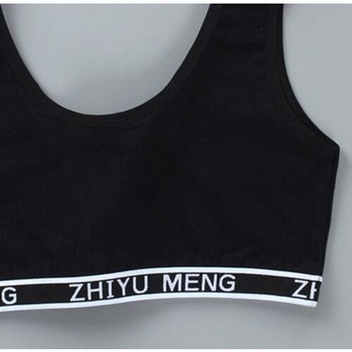 W3JF Kids Cotton Sports Training Bra Underwear Solid Color Letters Printed Scoop Neckline Teenage Puberty Girl Wireless Bralette