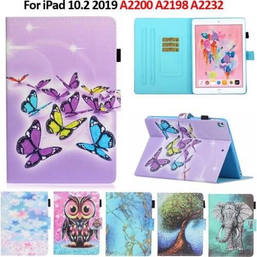 Cover Case For iPad 2019 10.2 inch Butterfly Cartoon Painted Smart Leather Cover For iPad 10.2 Case Funda A2200 A2198 A2232+Gift