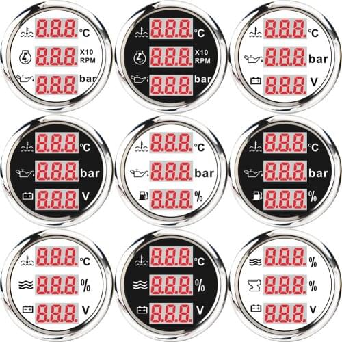 3 In 1 Digital Gauge Water Temperature Gauge Voltmeter Fuel/Water Leve Gauge Oil Pressure Sewage Gauge With Multi-plug Socket