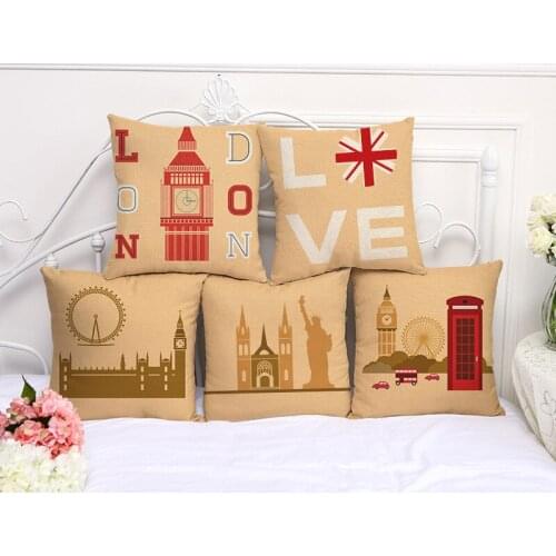 Decorative Pillow Case Vintage England London Style Pillowcase 17.5 Inches Cotton Linen Chair Seat Throw Pillow Cover L1001