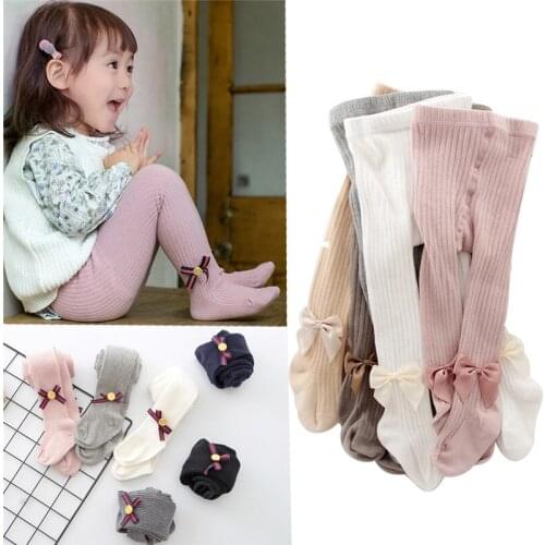 Children Cotton Baby Girls Pantyhose Spring Autumn Winter Bowknot Tights Kids Infant Knitted Collant Tights