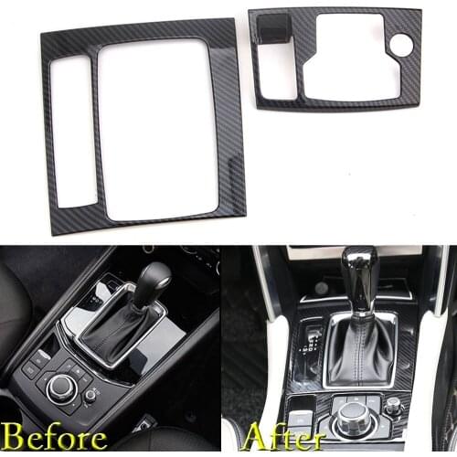 For Mazda 6 Atenza 2017 Gear Shift Panel + Electronic Handbrake Knob Cover Trim ABS Carbon Fiber Color Car Interior Mouldings