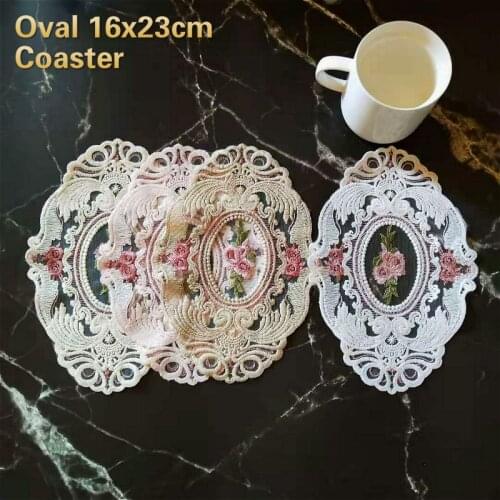 European Oval Lace Embroidered Coaster Bedroom Study Kitchen Cup Table Mat Food Fruit Plate Cover Cloth Christmas Decoration