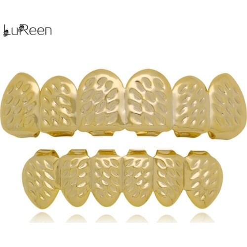 LuReen HIP HOP Convex Shape Gold Silver Color Teeth Grillz D-Cut Top Bottom Grills Set Tooth Caps Set Punk Jewelry