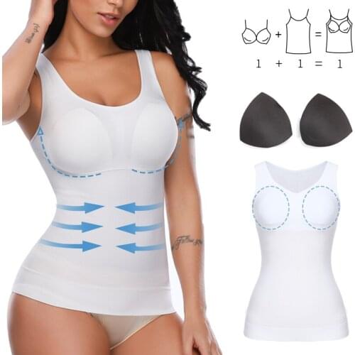 Richkeda Store New 2021 Padded Shaperwear Compression Camisole Body Shaper Woman Tummy Control Tank Tops Slimming