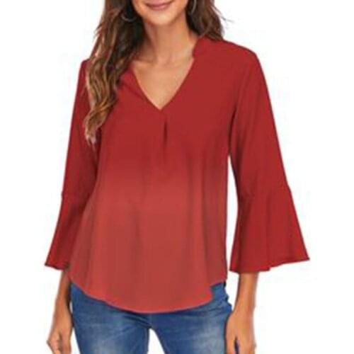 Fashion Women Gradient Color Chiffon Blouse Spring Autumn Butterfly Long Sleeve Blouses Casual Loose V-neck Tops Plus Size