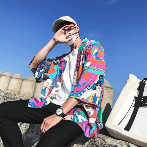 Mens tshirt Full Funny Print Japanese Style Kimono Jacket Unisex Short Sleeve T-shirt Men Kimono Streetwear Harajuku Tops Shirt