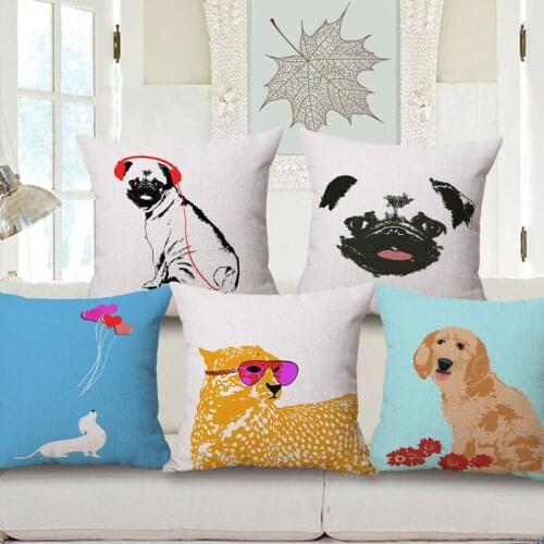 18x18" Home Cotton Linen Soft Room Gifts Single Sides Printing Waist Cushion Pillow Cover Square Case Pet Dog