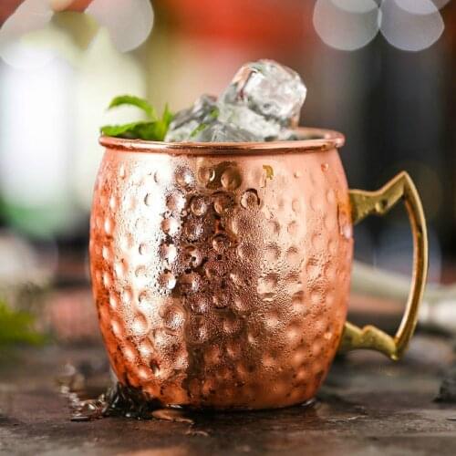 Hammered Copper Plated Moscow Mule Mug Set 500ml 16.9 Ounces 2pcs Stainless Steel Vintage Beer Mug Coffee Cup Bar Drinkware Tool