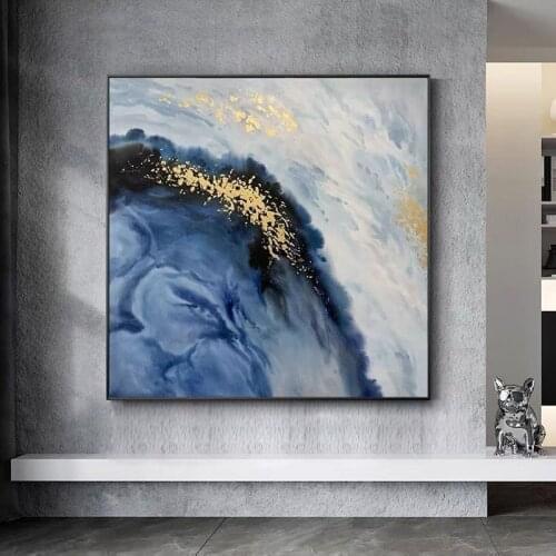 100% Handmade Colorful Blue Wall Painting Modern Abstract Oil Painting on Canvas Hand Painted For Living Room Home Decor Picture