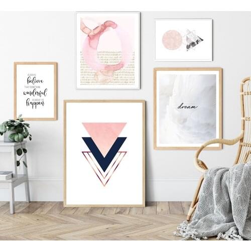Nordic Simple Style Pink Modern Feather Letter Canvas Painting Art Print Poster Picture Wall Woman Bed Room Home Decor