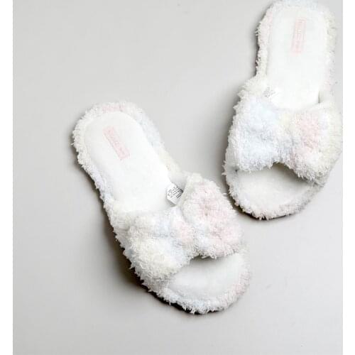 Autumn and winter new product macaron color matching bow soft soft mute indoor home slippers women