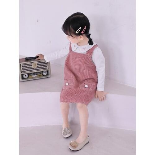 2 3 4 5 6 7 Y Baby Girl Strap Dress Fashion Korean Cute Cartoon Cat Corduroy Strap Dress For Girl Toddler Kids Sleeveless Dress