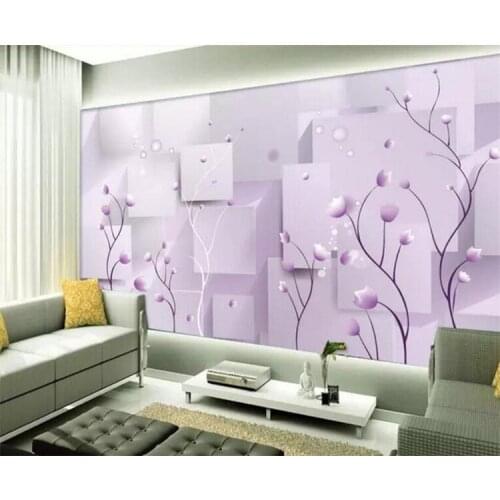 Custom Photo Wallpaper Modern 3D Romantic Purple Flowers Mural Wall Paper Living Room TV Sofa Background Wall Painting Frescoes