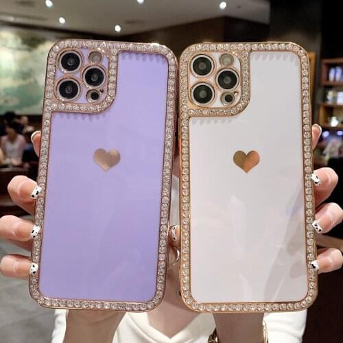Luxury Electroplated Love Heart Phone case For iPhone 12 11 Pro Max X XR XS Max 7 8 Plus SE 2020 Bling Diamond Bumper Back Cover