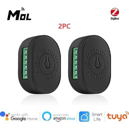 Tuya ZigBee 3.0 Black 2pcs 16A Mini Smart Wifi DIY Switch Supports 2 Way Control, Smart Home Automation Module,Work with Alexa