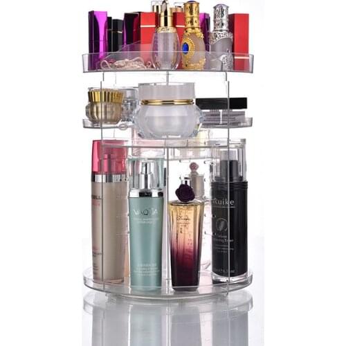 Rotating Large Acrylic Cosmetic Organizer Clear Plastic Storage Bath Bathroom Rack Shelf for Makeup