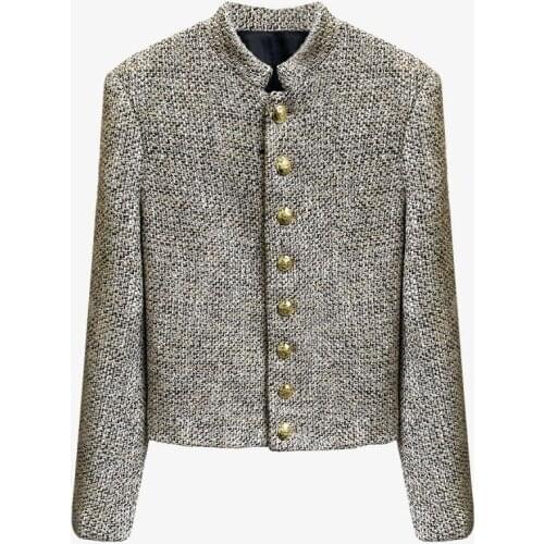 Runway Women Fall Winter New Fashion Vintage Slim Stand-Up Collar All-Match Ladies Elegant Luxury Top Jacket Short Coat 2020