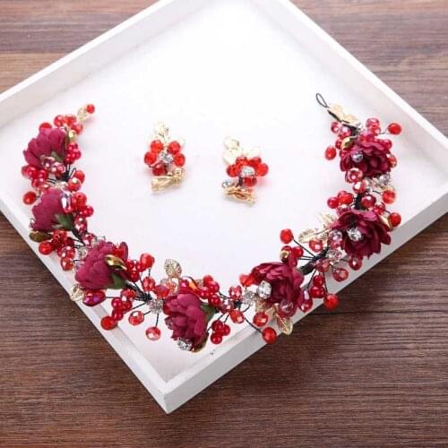 Elegant Headbands For Women Wedding Parties Crystal Pearls Red Hairbands Fashion Bridal Jewelry Hair Ornament