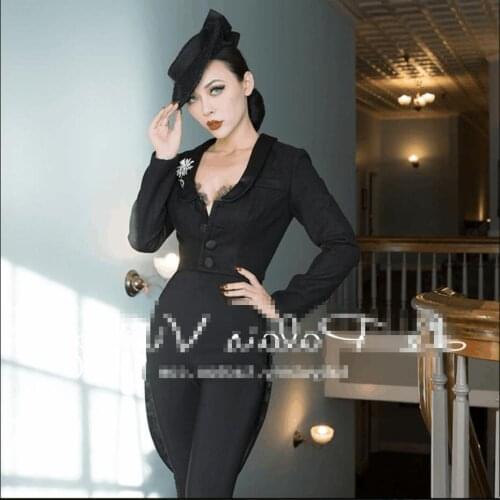 Le palais Retro black Woolen was thin woman sexy fashion 2018 new Occupation Dovetail coat Hepburn top Suit