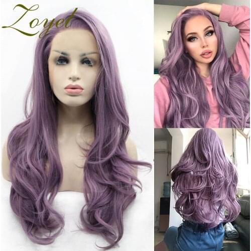 Zoyel Long Wave Lace Front Wig Black White Purple Heat Resistant Synthetic Hair Wigs For Daily Wear